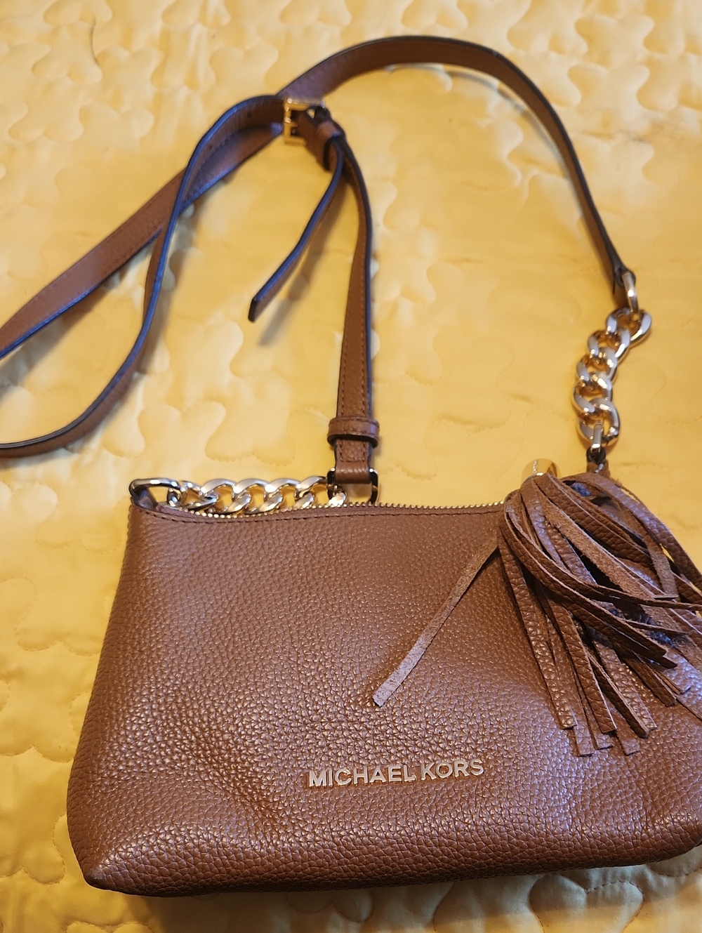 Michael Kors Tan Pebbled Leather Crossbody with Tassel